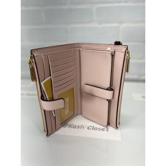 Michael Kors wallet double zip wristlet large MK signature powder blush brown - Picture 5 of 8